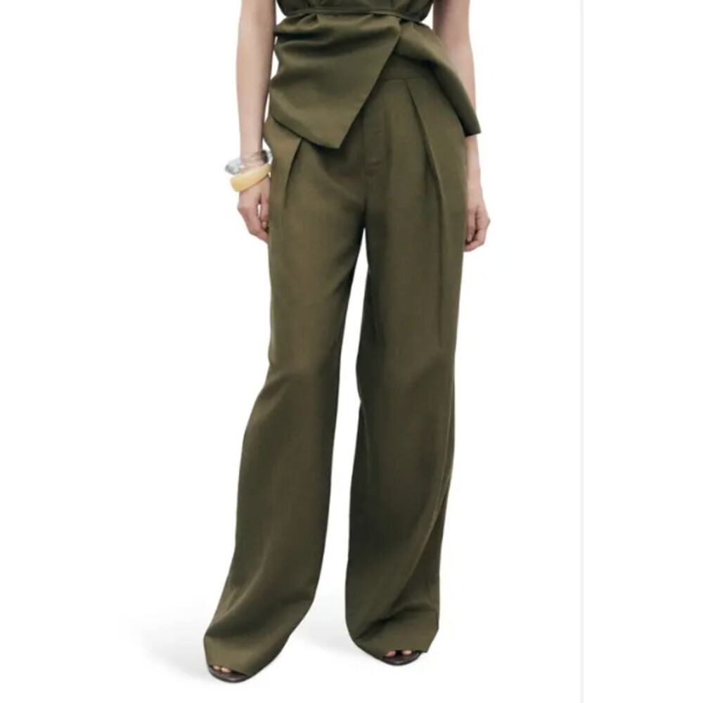 NWT Mango MNG Selection Orchid Linen Blend Straight Wide Leg Pants, size 4